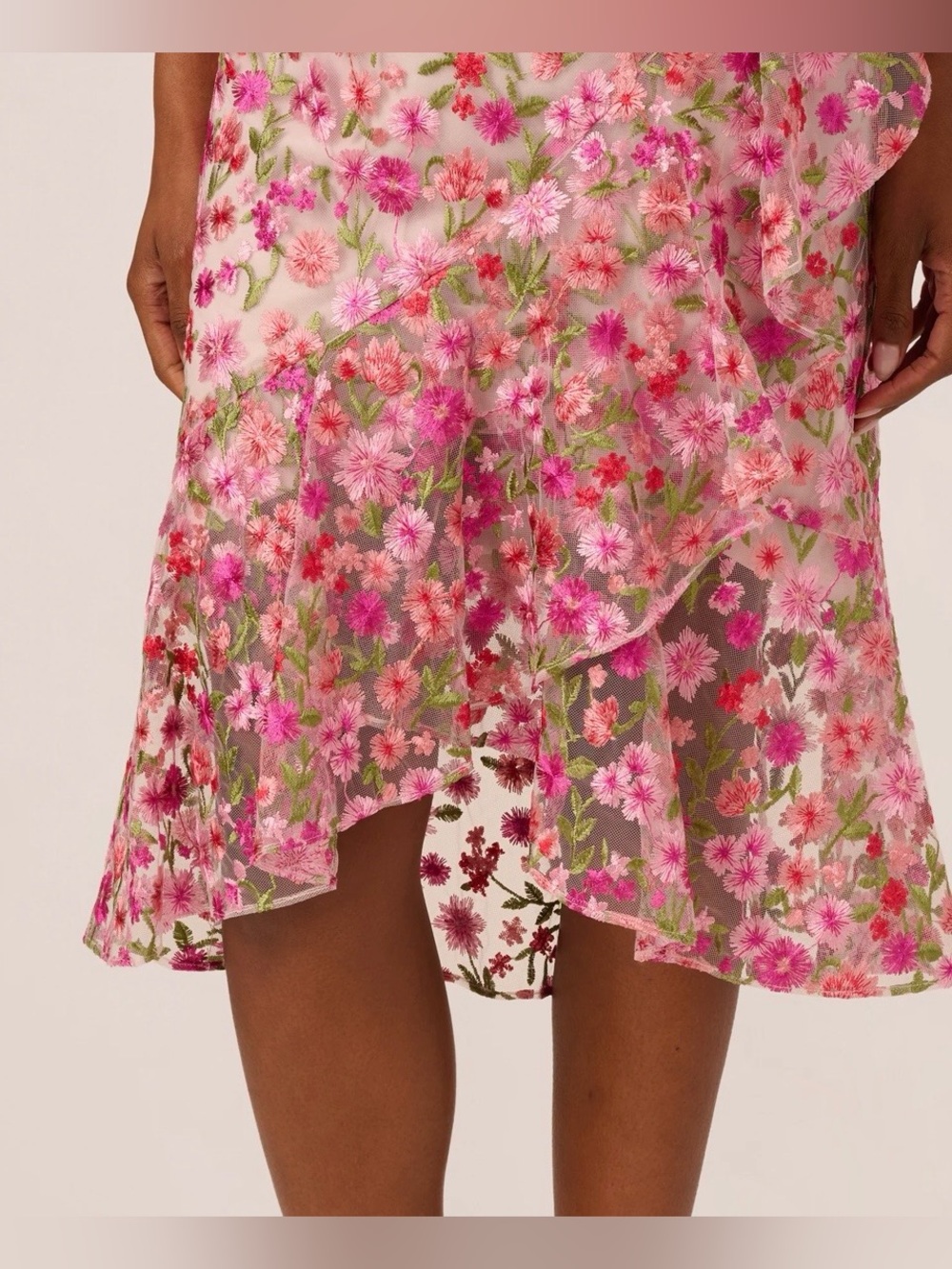 NWT Adrianna Papell Floral Embroidered Flounce Halter Pink Multi Dress Size 10 - Picture 5 of 16